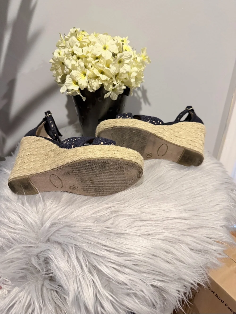 Candie's Navy Espadrille Wedge Sandals with Ankle Strap